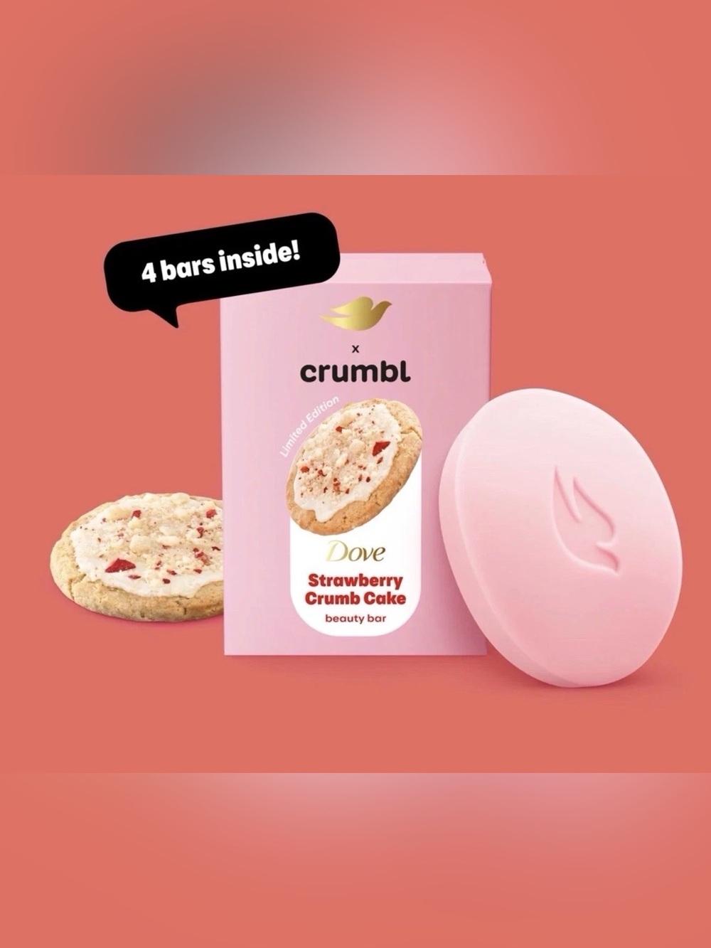 Dove x Crumbl Strawberry Crumb Cake Beauty Bar - Pink